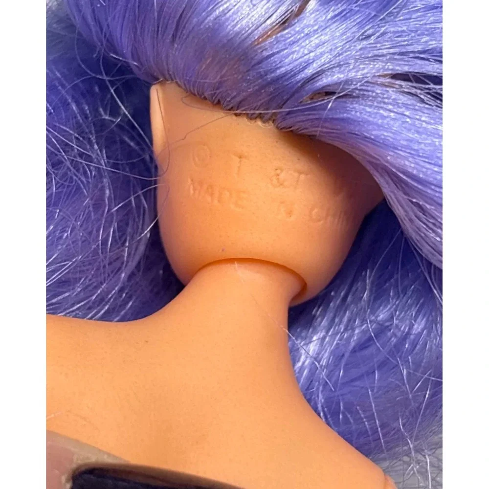 Vintage 1990 Tara Toy Mermaid Doll Purple Hair Blue Eyes Rubber Green Tail 6
